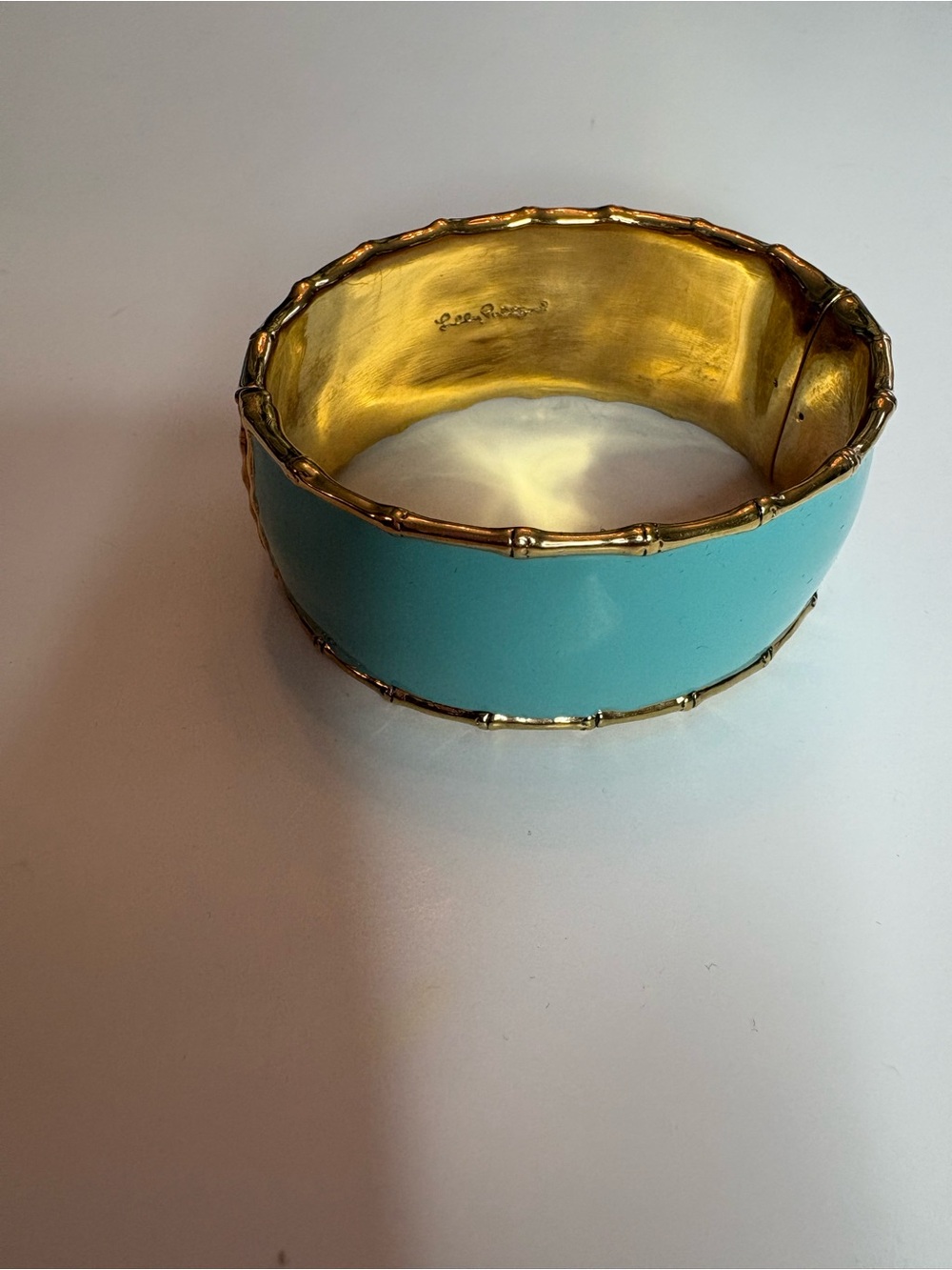 Lilly Pulitzer Turquoise Enamel Gold Bamboo-Edge Cuff Bracelet